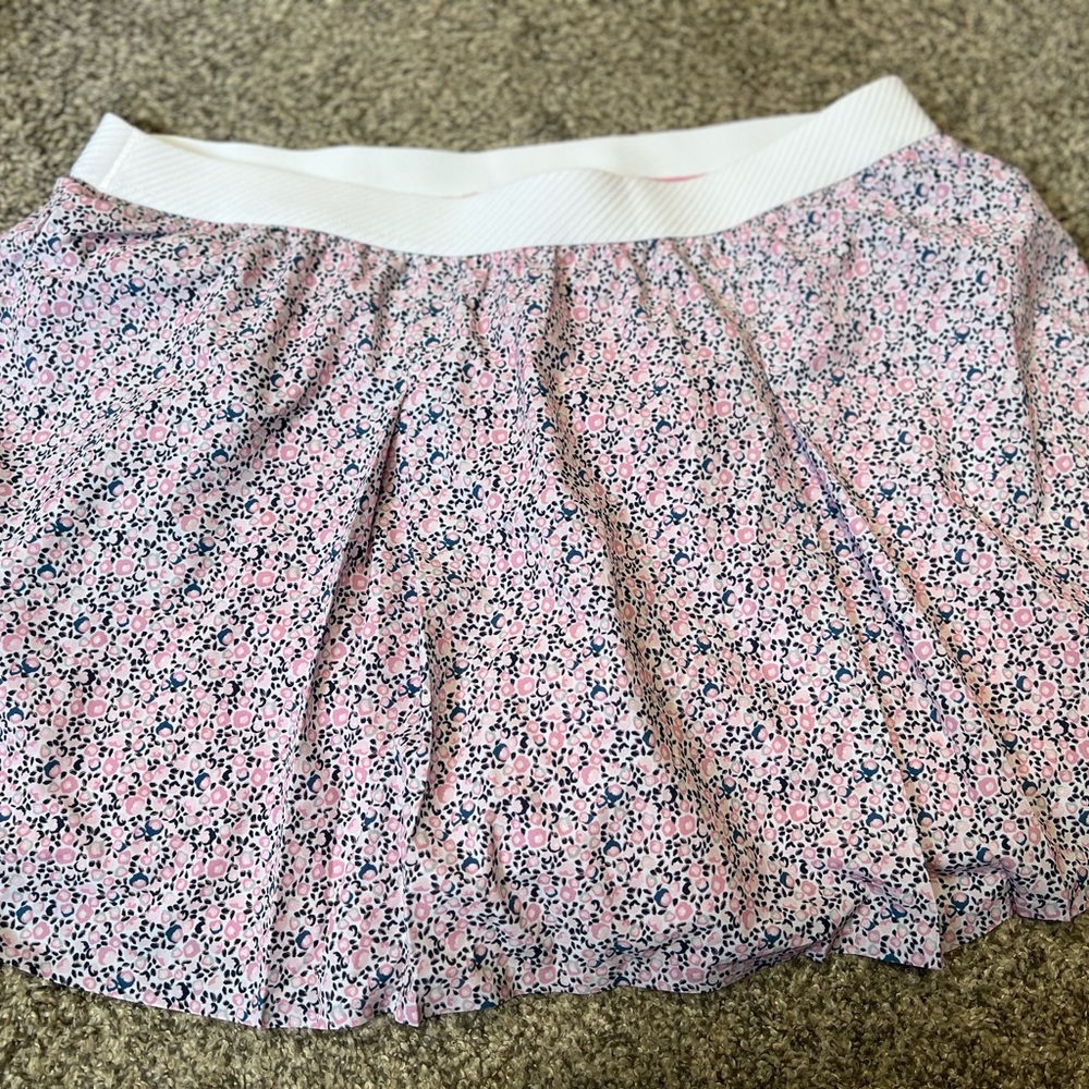 Pink Floral Pleated Women’s Skort with White Waistband